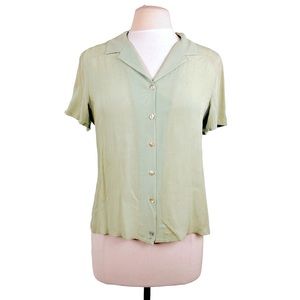 Vintage Tommy Bahama Silk Pale Green Tropical Textured Button-Up Blouse Sz M